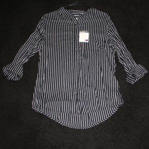 So Striped Button Down Long Sleeve Business Casual Blouse, Sz. L